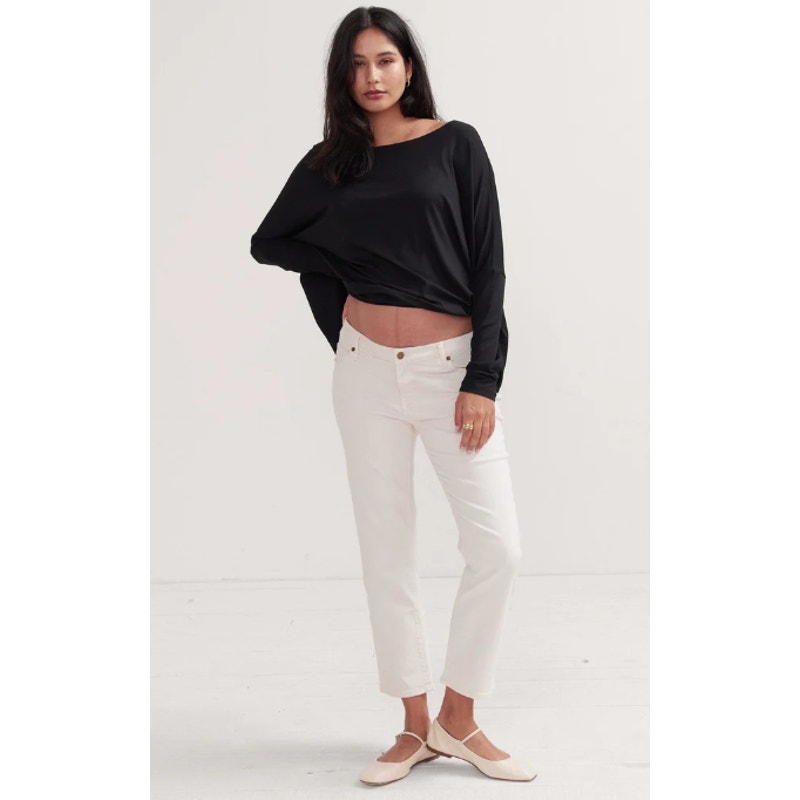 Hatch Under Belly Straight Leg Maternity Jean Vanilla White Sz 26 Free People